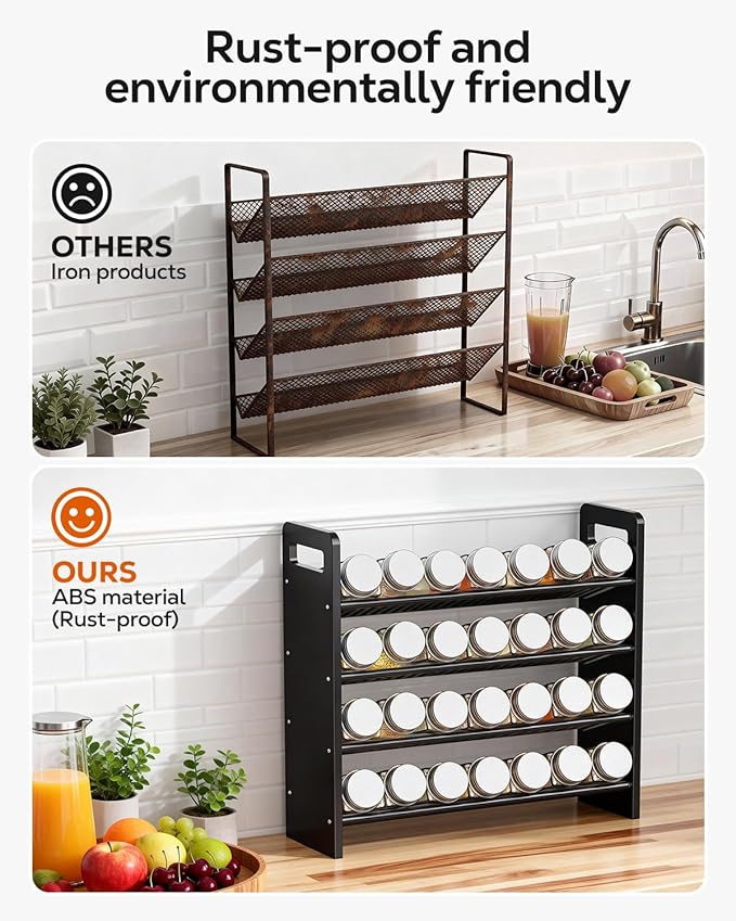 Nieifi Black Spice Rack Rustproof,without Seasoning Jars,4-Tier ABS Plastic Spice Rack Organizer for Countertop and Cabinet,Thickened Corrosion-Resistant-Tiered Spice Rack Kitchen Accessories