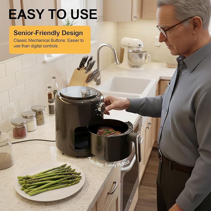 Compact Air Fryer Small 2QT, 4-in-1 Small Mini Airfryer, Bake, Roast, Reheat, 98% Less Oil, Adjustable Temperature Control w/ 60min Timer, Quiet, Nonstick & Dishwasher Safe Basket, BPA-Free, Black