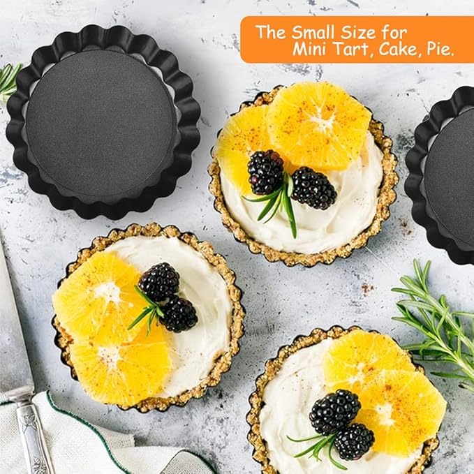 TORASO 11Inch, 9 Inch and 4 Inch Tart Pan with Removable Bottom, 2 Pcs Large Size Quiche Pan and 4 Pcs Small Size Pie Pan, Non-Stick Baking Pan (Set of 6)