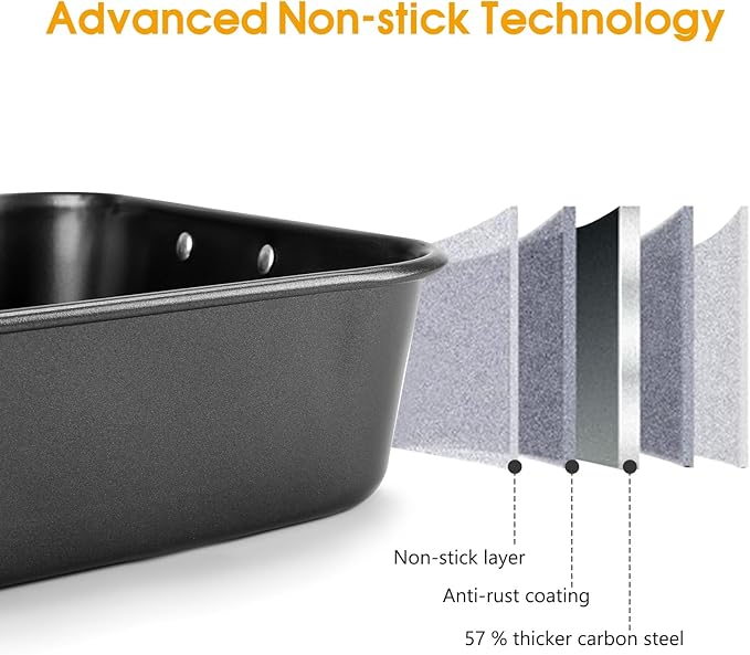 Roasting Pan with Rack, 15.75x11.02’’ Baking Pan for Oven with Rack & Silicon Hand Clip & Oilbrush, Heavy Duty Dishwasher Safe Rectangular Lasagna Pan with Handle for Turkey, Dark Grey