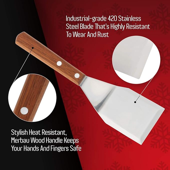 Homi styles Cookie/Brownie Spatula Small Metal Spatula With Merbau Wooden Handle | Heavy Duty Stainless Steel Flipper With Beveled Edges | Small Spatula Portable Cooking Turner Mini 2.5-Inch Blade