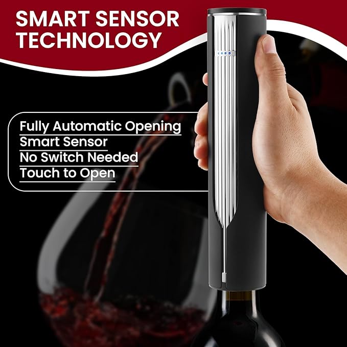 BLUBYEES Electric Wine Bottle Opener with Charging Base & Built-in Foil Cutter – Rechargeable Intelligent Touch-Activated Automatic Corkscrew – Luxury Christmas Wine Gifts for Women, Men, Seniors