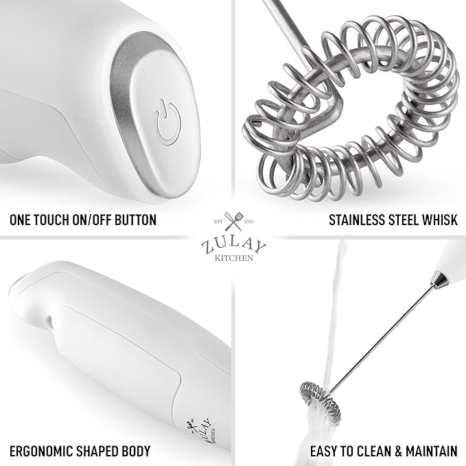 PRO MILK FROTHER WAND - ULTRA HIGH SPEED HANDHELD FROTHER - UPGRADED STAND - Powerful Handheld Mixer with Infinite Uses - Super Instant Electric Foam Maker with Stainless Steel Whisk (White)