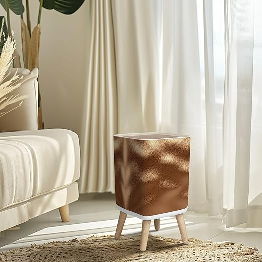 Small Trash Can with Lid Shiny goldden Brown foil Texture Glass for Prints Wastebasket with Press Cover Dog Proof Garbage Can Waste Bin for Kitchen Bathroom Nursery 2.6 Gallon