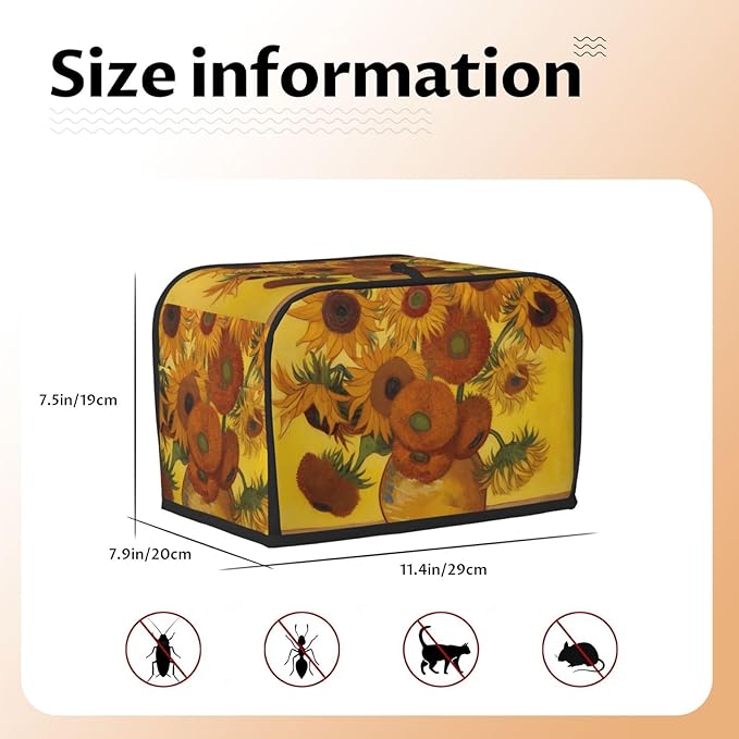Sunflowers Painting Toaster Cover 2 Slice, Cute Country Bread Machine Cover, Washable Toaster Kitchen Small Appliance Cover Stain Resistant,with Top Handle