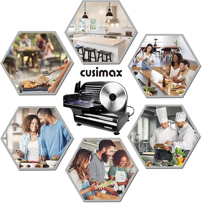 Meat Slicer,CUSIMAX Electric Deli Meat Slicer for Home,2 Removable 7.5''Stainless Steel Blades and Pusher,1-15mm Adjustable Thickness Food Slicer Easy for Cut Meat,Cheese,Bread
