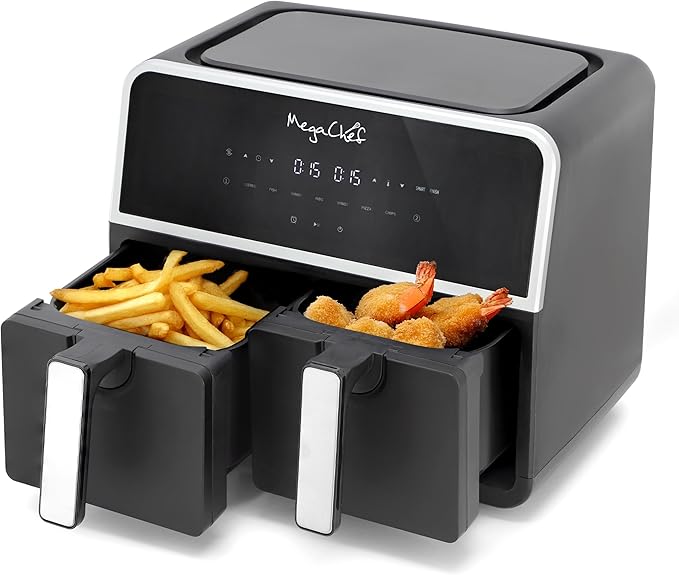 MegaChef Dual 4.8 Quart Fry Basket Digital Electric 1700W Adjustable Temperature Air Fryer, Countertop Fryer, Kitchen Appliance (9.6 Quart)