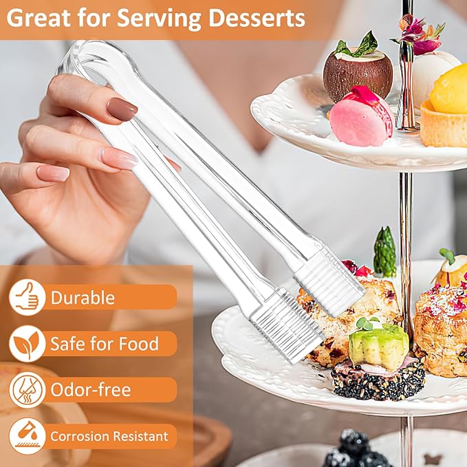 PEASUG 10 PCS Plastic Serving Tongs, Disposable Plastic Tongs, Clear Kitchen Small Serving Utensils for Serving for Party Food Buffet Appetizer Salad Catering Ice, 6.3 Inches