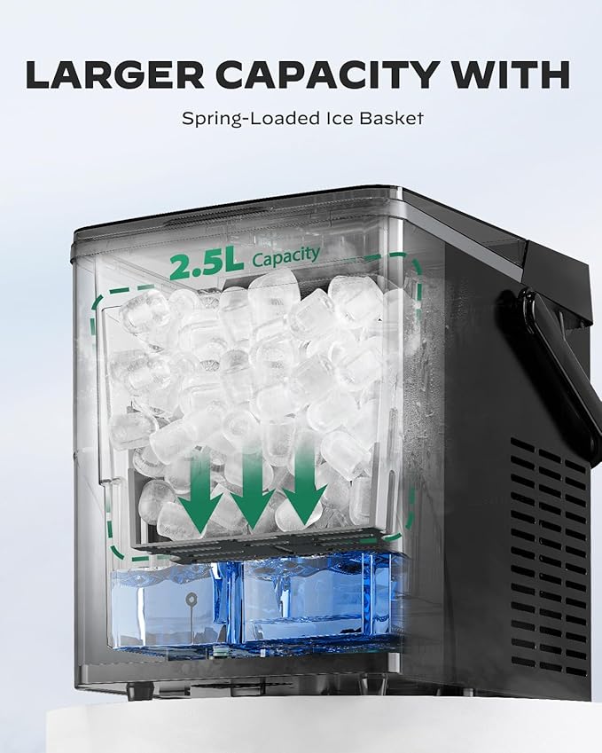 Silonn Countertop Ice Maker with Expanding Ice Basket, 9 Cubes in 6 Mins, 2.5L Ice Basket, Self-Cleaning Ice Maker with LED Touch Control, 2 Bullet Ice Sizes for Home, Kitchen, Office