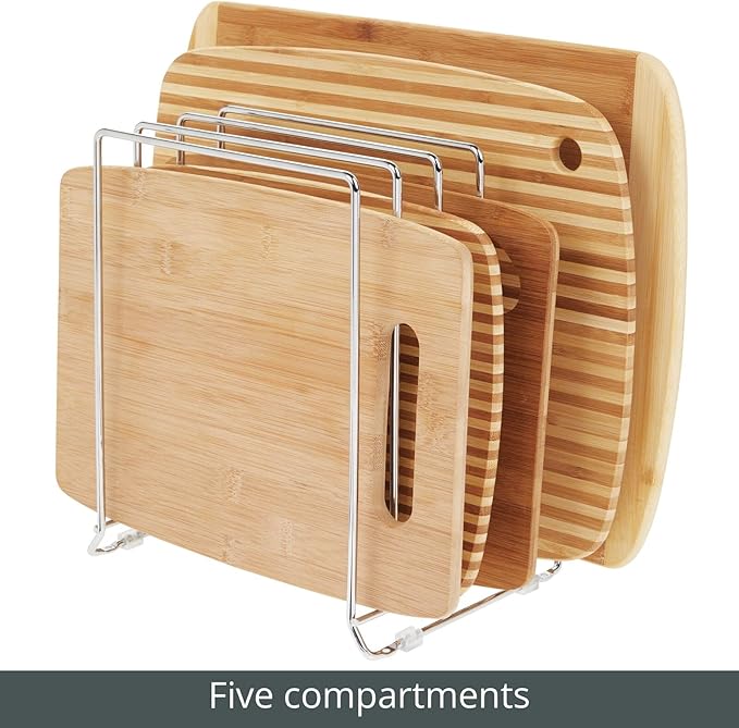 mDesign 5 Slot Pot and Pan Rack — Metal Wire Rack for Cabinets, Pantries or Kitchen Surfaces — Freestanding Pan Stand for Pans, Pots, Lids and Crockery – Silver