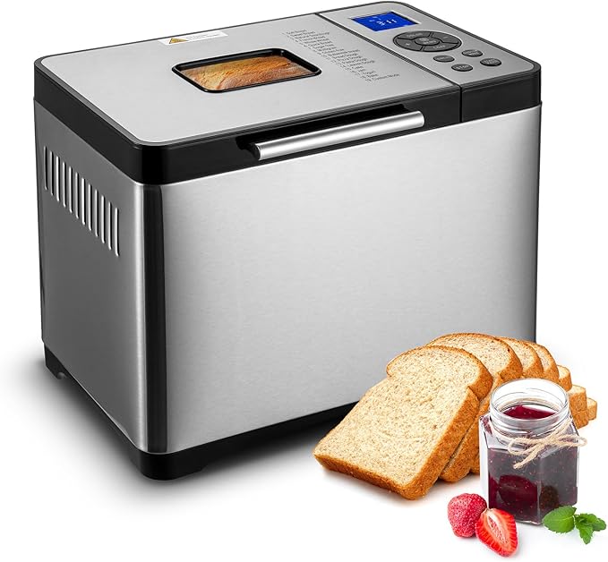 Happybuy Bread Maker, Dough Machine(19-in-1 2LB), Nonstick Ceramic Pan Automatic Breadmaker with Gluten Free Setting, Whole Wheat Bread Making, Digital, Programmable, 3 Loaf Sizes, 3 Crust Colors