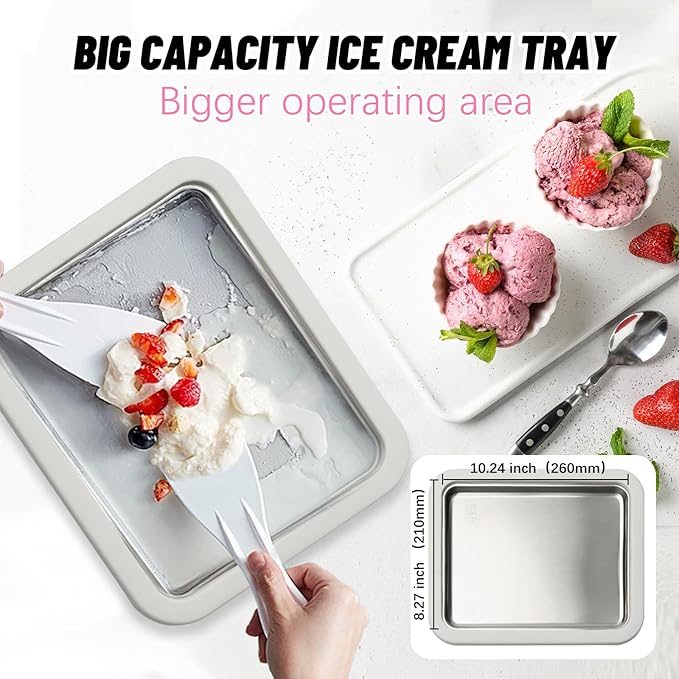 Rolled Ice Cream Maker Kit, At Home Ice Cream Roller Maker Machine with Instant Freeze Tray with Lid & 2 Spatulas, roll ice cream maker for Family Activities, Frozen Yogurt Machine