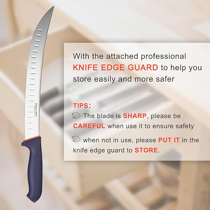 12 Inch Carving Knife, Brisket Slicing Knife with Granton Edge, X50CrMoV15 Stainless Steel Butcher Knife for Meat Cutting, BBQ & Turkey