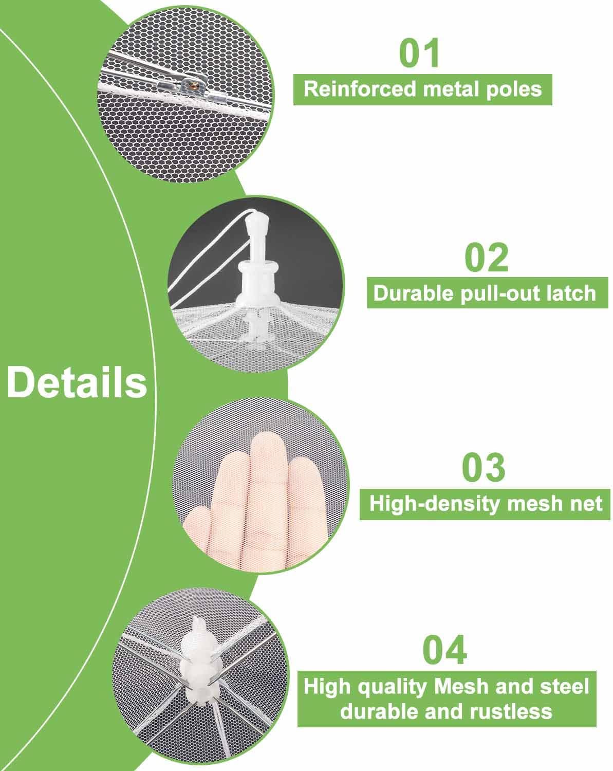 Large Food Cover,6 Pack Mesh Food Tent,17"x17",White Nylon Covers,Pop-Up Umbrella Screen Tents,Patio Net for Outdoor Camping, Picnics, Parties,BBQ,Collapsible and Reusable