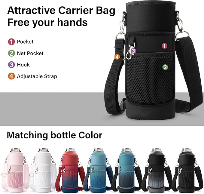 DYSANKY Insulated Water Bottle | Thickened Stainless Steel Vacuum Metal | Portable Sports Water Jug for Gym and Hiking with Straw, Carrier Bag, Handle Strap | BPA-Free 40 oz