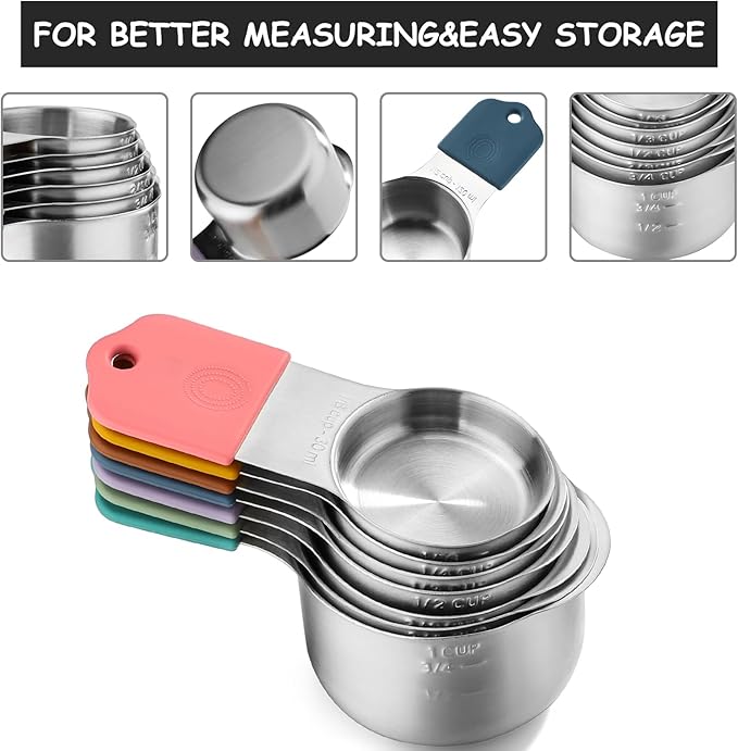 Magnetic Measuring Cups Stainless Steel Magnetic Measuring Cups Set of 7 Stackable Nesting Heavy Duty Metal Measure Cup for Measuring Dry or Liquid Ingredients