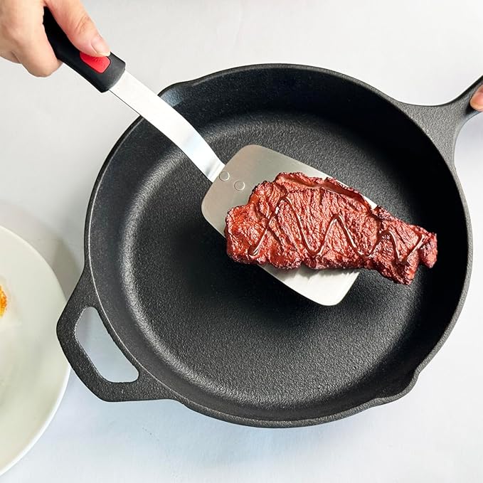Stainless Steel Spatula, Solid Metal Turner for Kitchen Use, VOVOLY Heavy Duty Cooking Spatula, Wide Blade with Beveled Edge, Heat Resistant Silicone Handle, Dishwasher Safe