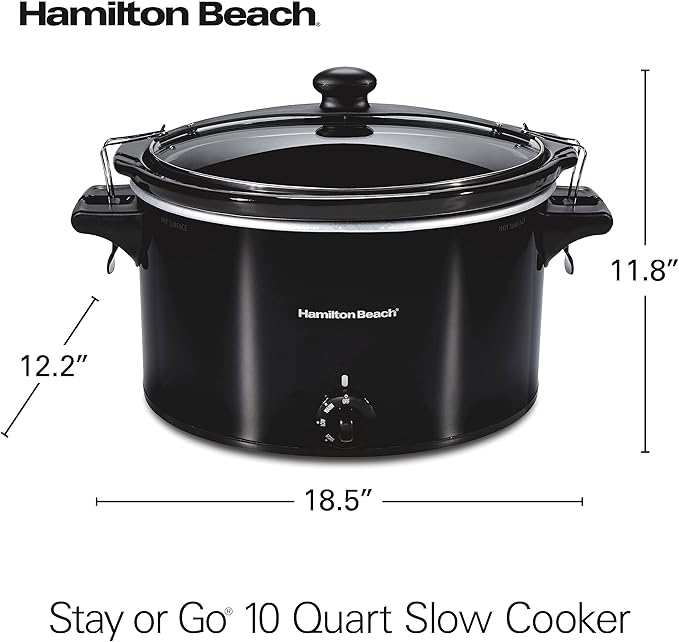 Hamilton Beach Slow Cooker, Extra Large 10 Quart, Stay or Go Portable With Lid Lock, Dishwasher Safe Crock, Black (33195)