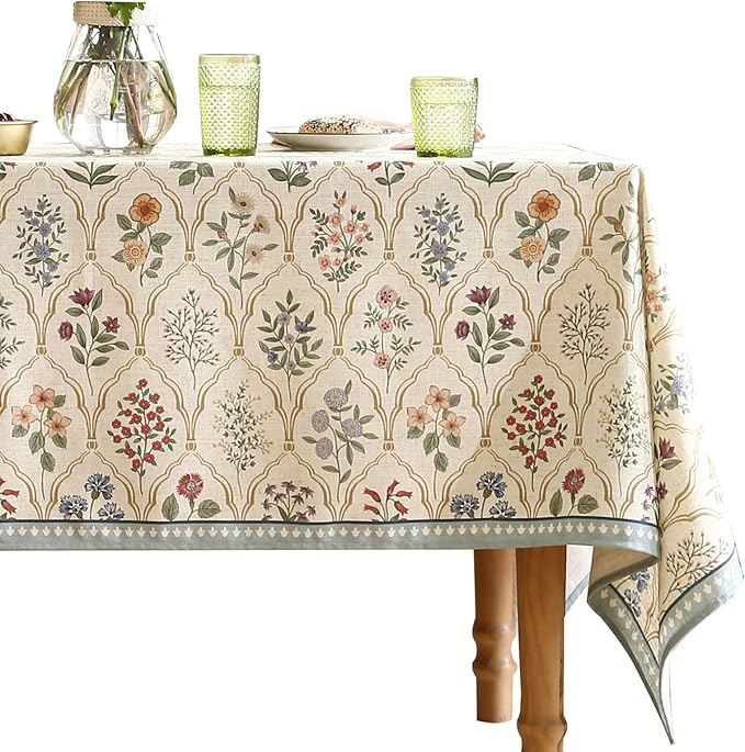 ISAENNE Designer Linen Long Tablecloth Rectangle,Western Colorful Floral Indoor Table Cloth,Wrinkle Resistant Decor Tablecloths for Dining Thanksgiving Kitchen Christmas,63"*102"-Serenity B