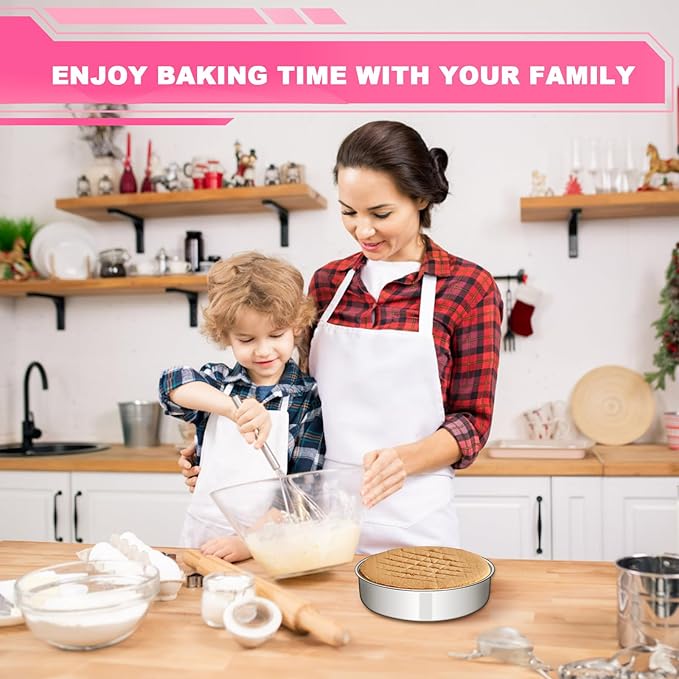 EWFEN 6 Inch Cake Pan Set of 2, Stainless Steel Round Layer Cake Baking Pans Tins, Non-Toxic & Healthy, Leak-proof & Easy Clean & Dishwasher Safe