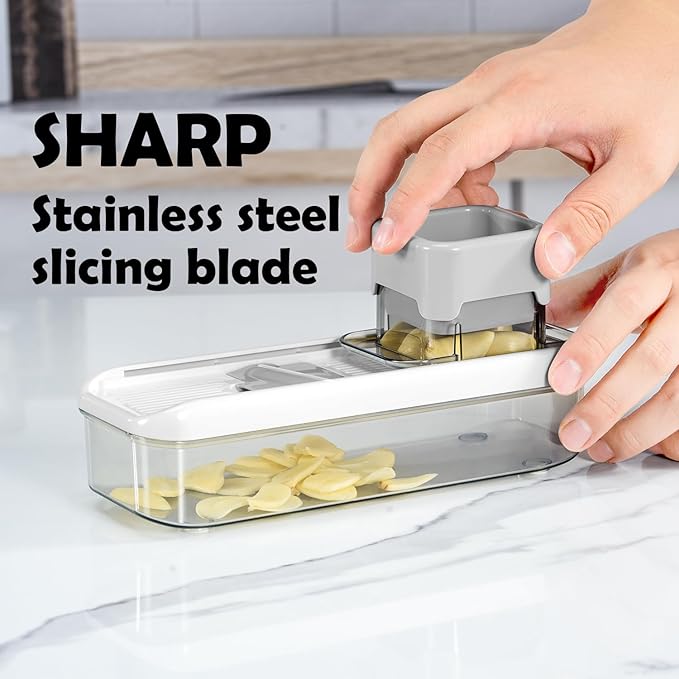 Mini Garlic Slicer Multi-Functional Mandoline Slicer Veggie Shredder Garlic Ginger Grinder Vegetable Mandoline Cutter with Container