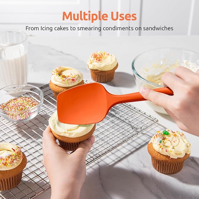 U-Taste Silicone Spoon Spatula Set, 600ºF High Heat Resistant Food Grade Flexible Rubber Scraper, Integrated Cooking Mixing Baking Kitchen Utensils Set of 3 for Nonstick Cookware (Orange)