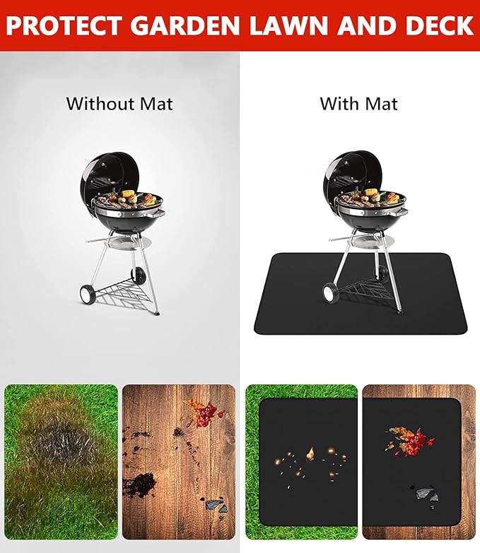 75 x 40 inch Under Grill Mats for Outdoor Grill, Double-Sided Fireproof Deck and Patio Protector Mat, BBQ Mat for Under BBQ, Waterproof Oil-Proof Grill Floor Pads Fire Pit Mat Fireplace Mat