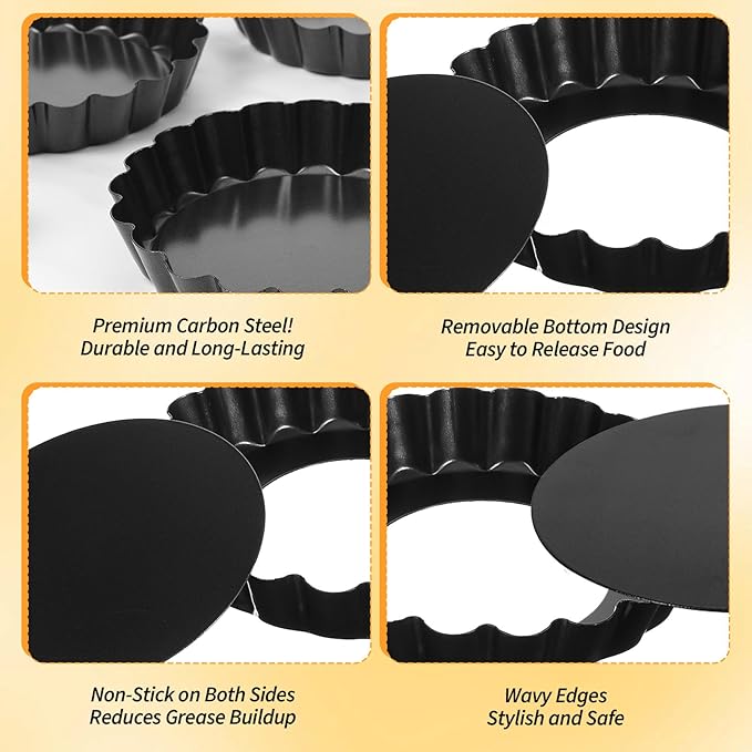 16 Pack Mini Tart Pan 4 Inch with Removable Bottom, Nonstick Round Mini Quiche Pans Mold Heavy Duty Fluted Side for Pies, Mousse Cakes, Dessert Baking