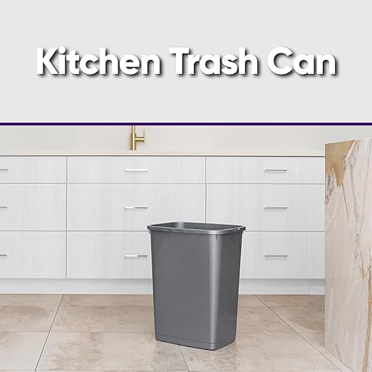 Superio Large Kitchen Trash Can 13 Gallon, 52 Qt Unlidded Waste Bin Only for Kitchen, Garage, Indoor and Outdoor Trash Can, Grey