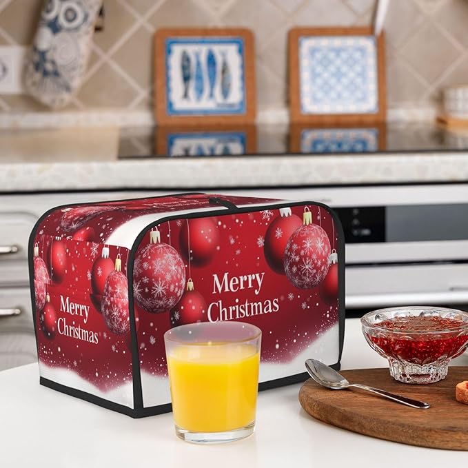 Toaster Cover 2 Slice Red Ball Christmas Pattern Kitchen Small Appliance Covers with Pockets Dust and Fingerprint Protection