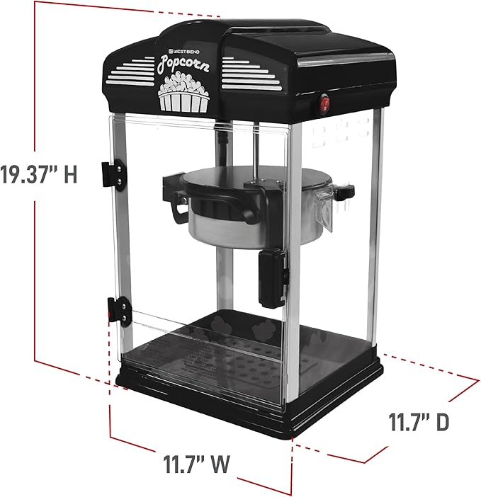 West Bend Stir Crazy Movie Theater Popcorn Popper, Gourmet Popcorn Maker Machine with Nonstick Popcorn Kettle, Measuring Tool and Popcorn Scoop for Popcorn Machine, 4 Qt., Black