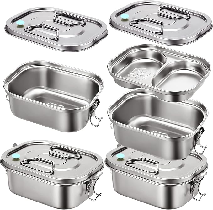 2 Pieces Metal Bento Box for Adults Metal Lunch Box Stainless Steel Bento Containers Leakproof Dual Tiers Lunch Container With Airtight Valve Handle Dishwasher Safe(Medium)