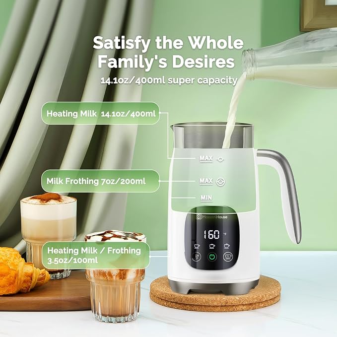 Maestri House Milk Frother, Variable Temp and Froth Thickness DualFro 400 Milk Frother and Steamer, 14.1OZ/400ML Smart Touch Control Foam Maker, Memory Function for Latte, Warm Milk, Hot Chocolate