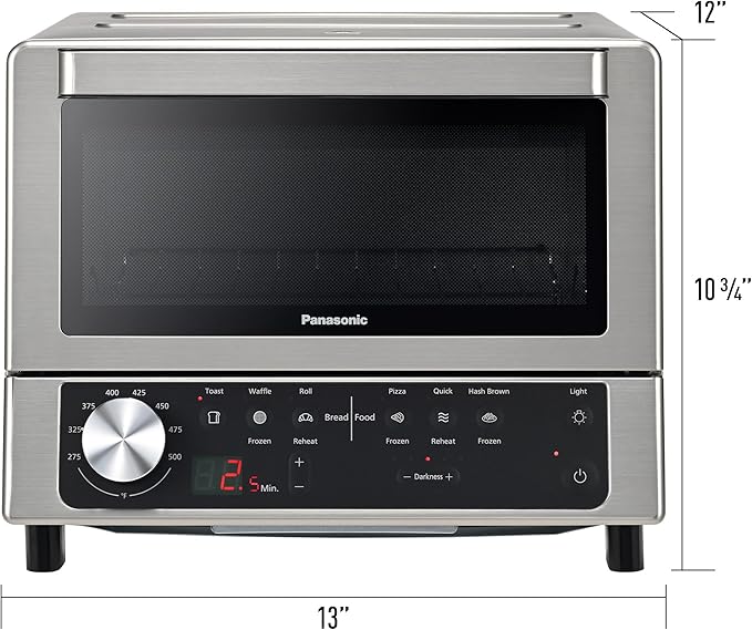 Panasonic FlashXpress Toaster Oven Countertop, Compact 4 Slice Toaster Oven w/Double Infrared Heating, PFAS-free, 6 Auto Cook Options & Precise Temperature Control, 1300W - NB-G200P (Stainless Steel)