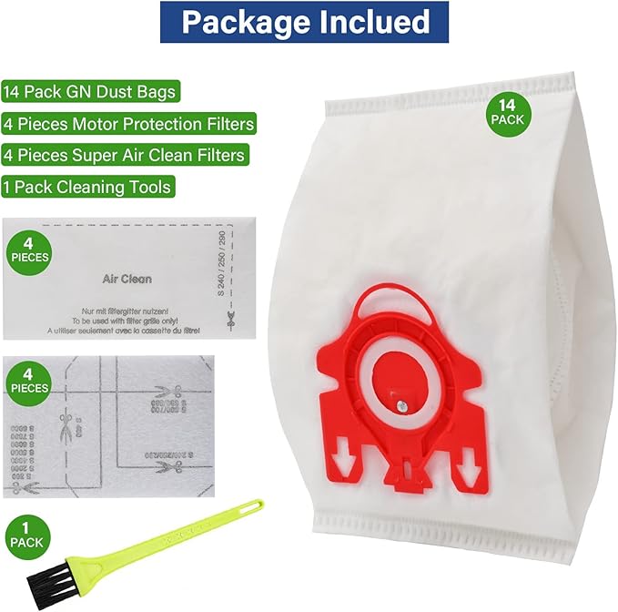 14 Packs 3D Airclean Bags Replacement for Miele FJM Vacuum Cleaner Bags,Compact C1, Compact C2, Complete C1, S241, S290, S300i, S500, S700, S4, S6 Series, Replaces Part 10123220