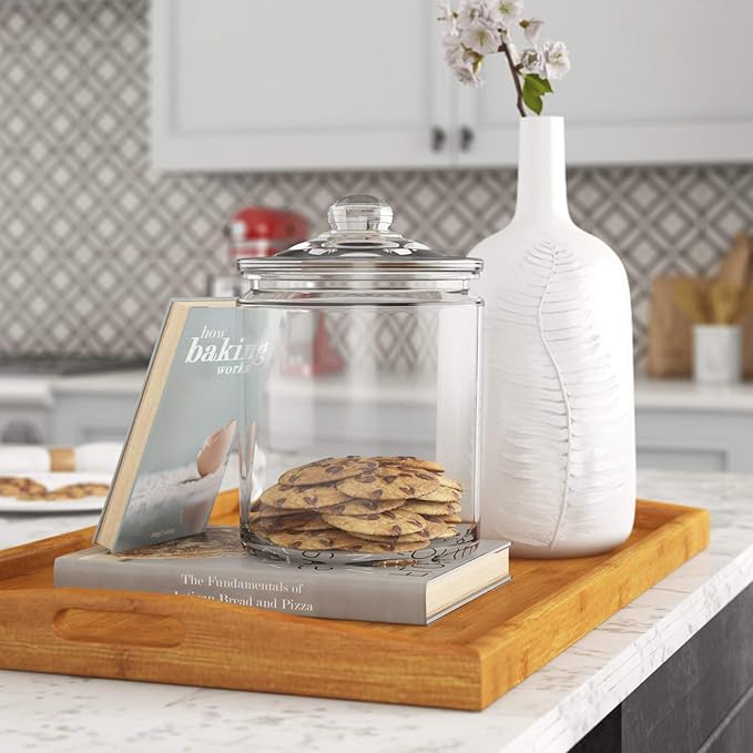 Le'raze Glass Canister Set for Kitchen Counter + Labels & Marker - Set of 2 - Glass Cookie Jars with Airtight Lids - Food Storage Containers with Lids Airtight for Pantry - Flour, Sugar, Coffee, etc.
