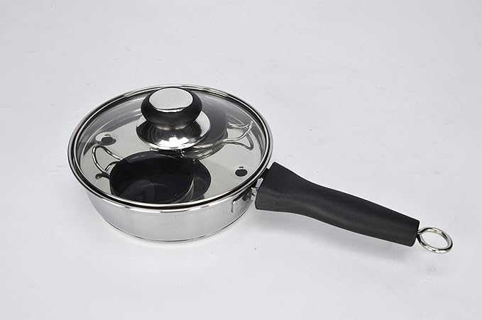 RUNZI 2 Cups Egg Poacher Pan - Stainless Steel Poached Egg Cooker – Perfect Poached Egg Maker – Induction Cooktop Egg Poachers Cookware Set with 2 Nonstick Large PFOA FREE Egg Poacher Cups…