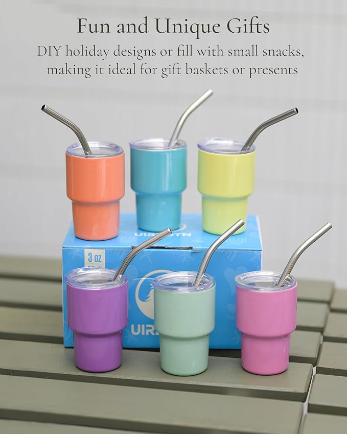 3oz Mini Tumbler Shot Glass with Straw and Lid, 24 Pack Stainless Steel Sublimation Shot Glasses for Wedding Party Whiskey Cocktail Bar with Straw and Lid