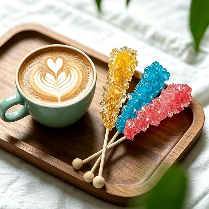 100PCS 6 Inch Wooden Rock Candy Sticks with Ball, Wood Swizzle Sticks for Drinks Cake Pops Coffee Stirrers Lollipop Making, Ideal for Party Supplies Home Baking DIY Dessert