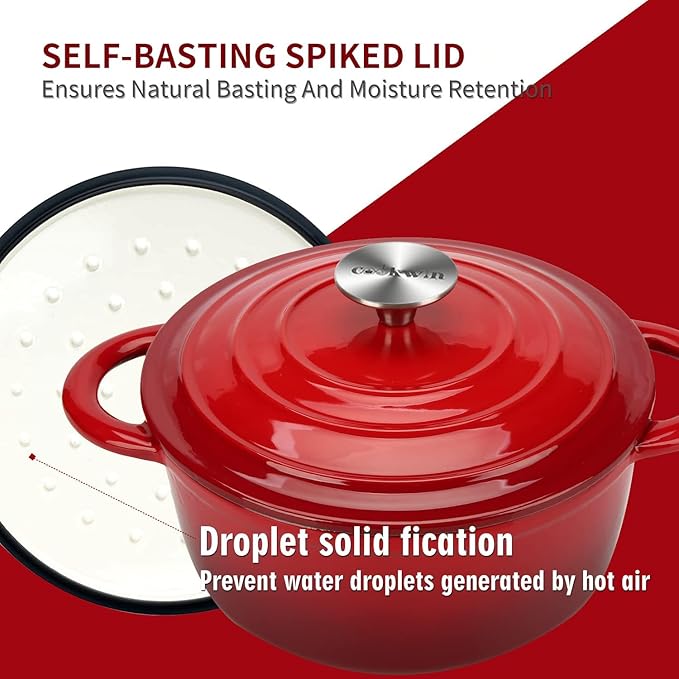 Enameled Cast Iron Dutch Oven with Lid, 6QT Heavy-Duty and Non-Stick Cookware Pot for Braising, Stews, Roasting, Bread Baking - Oven & Stovetop Safe