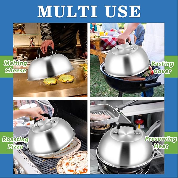 Joyfair 5.5” Smash Burger Press & 12” Cheese Melting Dome, Stainless Steel Hamburger Smasher & Large Basting Cover for Griddle, Non-Stick Grill Presses for Bacon, Meat, Patty, Flat Top Grilling Tools