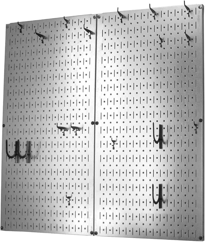 Wall Control Kitchen Pegboard Organizer Pots and Pans Storage Rack Organization Kit with Metallic Silver Pegboard and Black Accessories