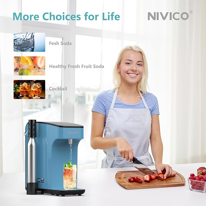 Carbonator, Soda Maker, Ice Cold Sparkling Water Maker, Water Cooler, Compatible with Screw-in 60L CO2 Cylinder (Not Included), Carbonator with 1.5L Water Tank, Touch Screen (Azure Blue)