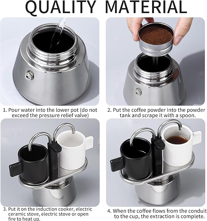 Stainless Steel Moka Pot,2 Cup Stovetop Double Spout Espresso Maker, Easy to operate, Making Coffee Quickly,100ML Moka Pot for Home Outdoor Camping