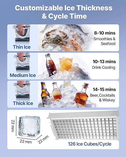 VEVOR Commercial Ice Maker Machine, 360 lbs/24h with 85 lbs Storage Capacity, Built-in/Freestanding/Under Counter, Stainless Steel Ice Maker with LED Display & Self-Cleaning, for Home Bar Restaurant