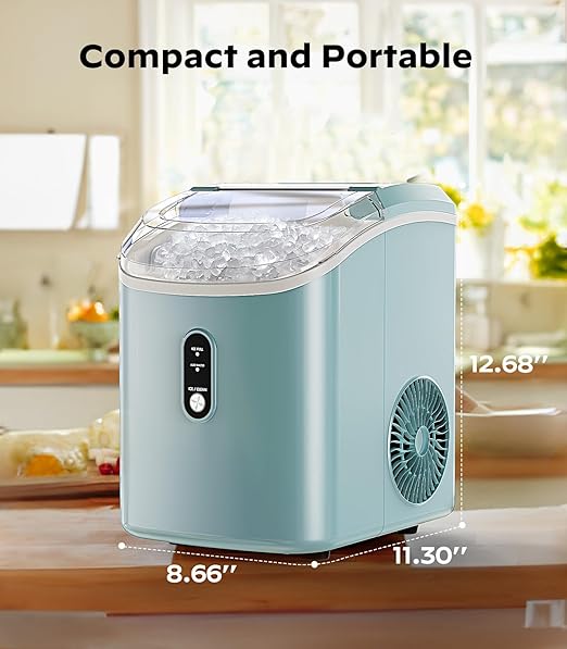 Nugget Ice Maker Countertop, Pellet Ice Machine with Self-Cleaning Function, Produces 33 lbs of Chewable Ice in 24 Hours, Sonic Ice Maker Perfect for Home Kitchens and Offices, Green