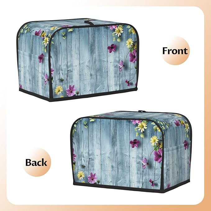 Blue Wood Texture Toaster Cover, 2 Slice, Dust-Proof, Washable, with Top Handle
