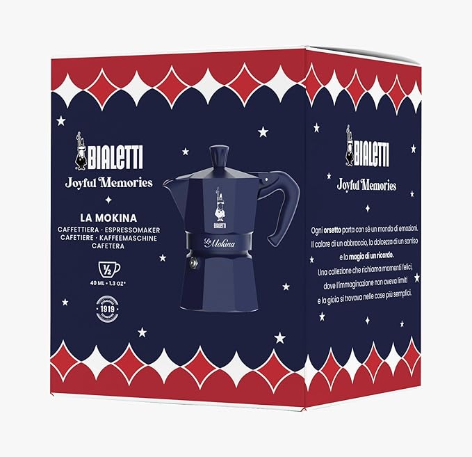 Bialetti Moka Express Iconic Italian Stovetop Espresso Maker (Blue, Half Cup)