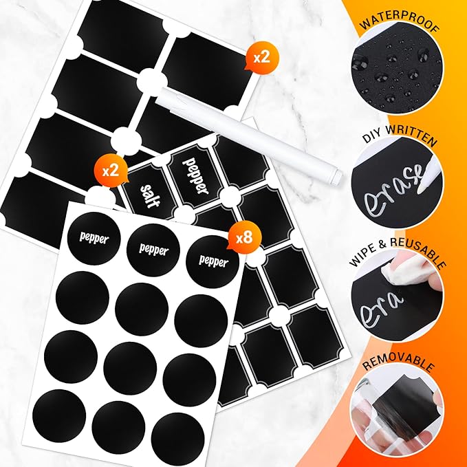 Segarty Glass Spice Jars, 3 Pack 5oz Spice Jars with Label, Empty Spice Containers with Shaker Lids, Seasoning Bottles with 136 Stickers, 1 Marker Pen and 1 Brush, Salt Pepper Shakers Set