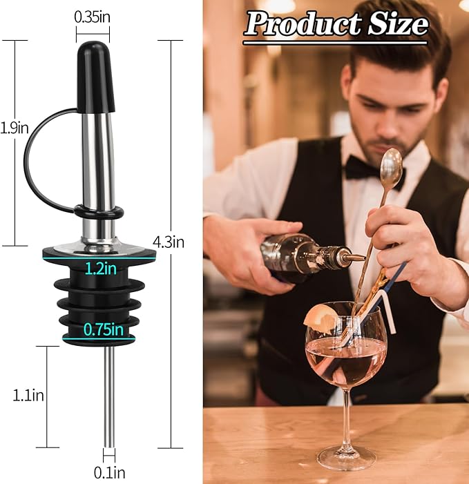 12/24/48/100 Pack Liquor Pour Spout, Stainless Steel Classic Bottle Pourers with Rubber Dust Cap, Speed Wine Bottle Pourer for Liquor Bottle, Oil Bottles